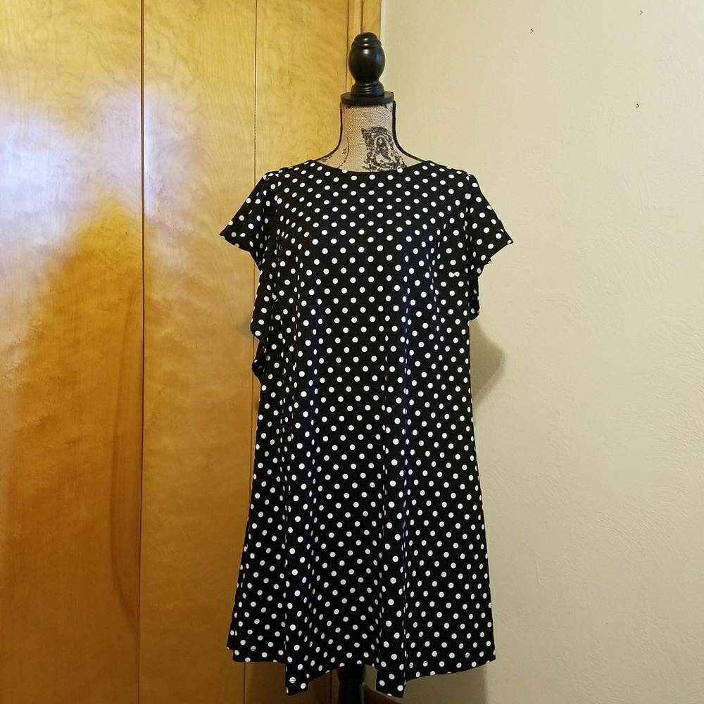 Ruffle-Sleeve Polka Dot Fit & Flare Dress